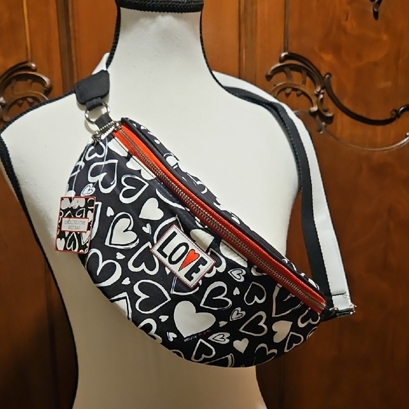 Brighton Handbags - Brighton Fanny Pack Belt Bag Endless Love Black Red White Polka Dot Interior